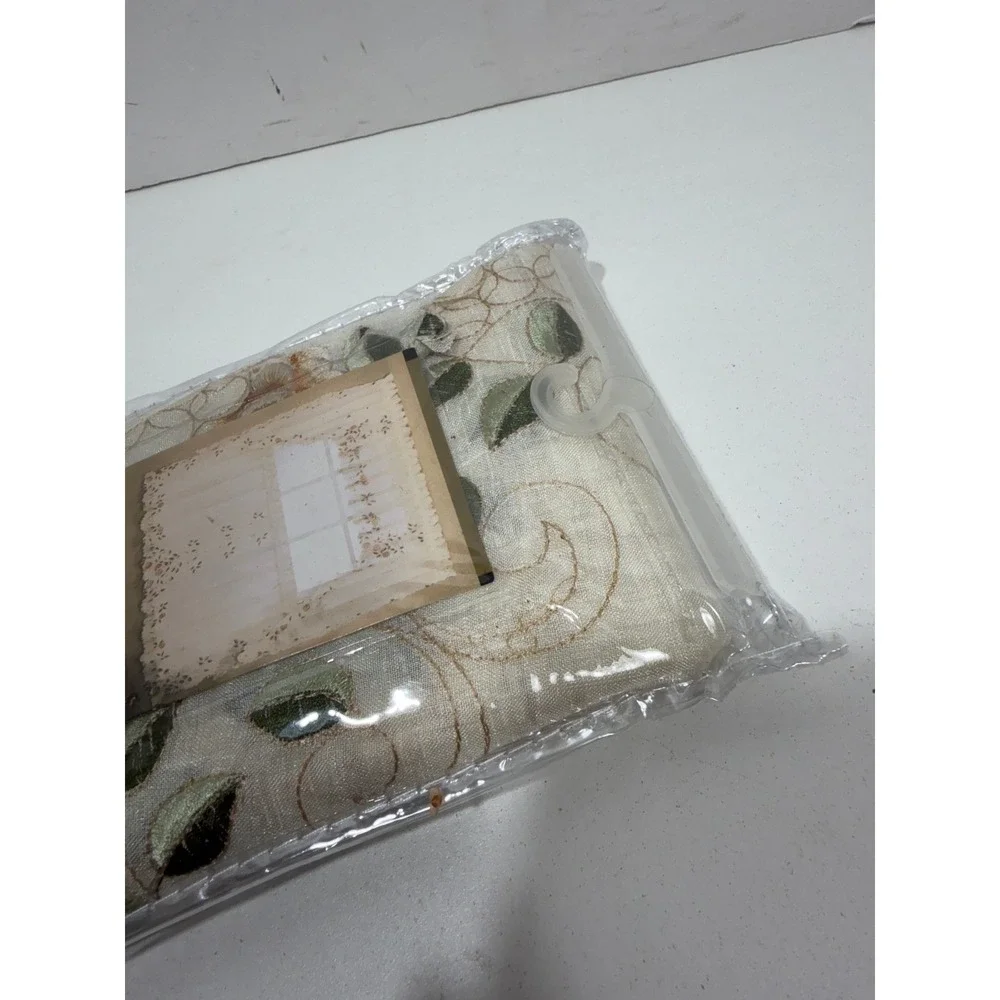 Rosemary Embroidered Floral Tier Curtain Pair Linen 58x24 Style 238 NIP